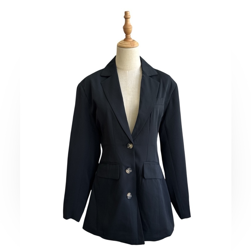 Anthropologie Blazer Fitted Button Down Black Jacket Business Casual Size 8 New - Picture 2 of 14